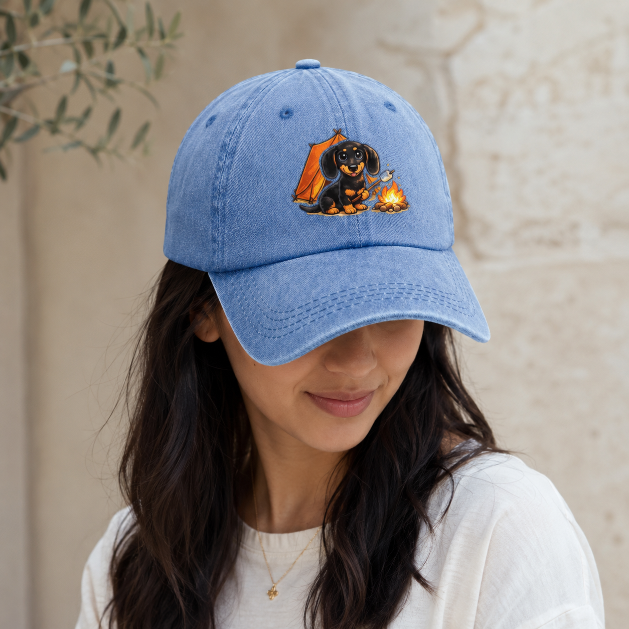 Camping Dachshund Classic Cap – editorial product image