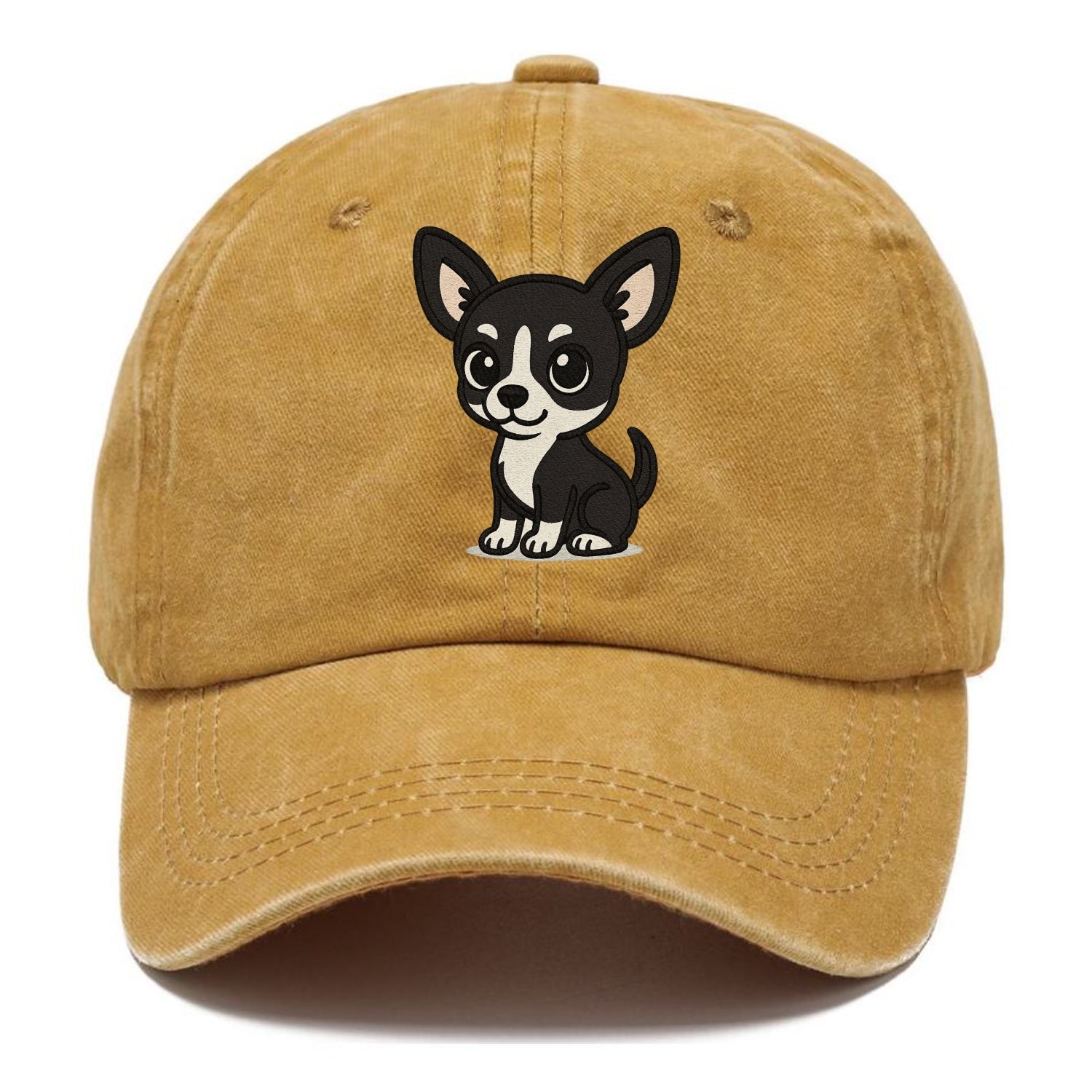 chihuahua black and white sitting pose portrait design Hat