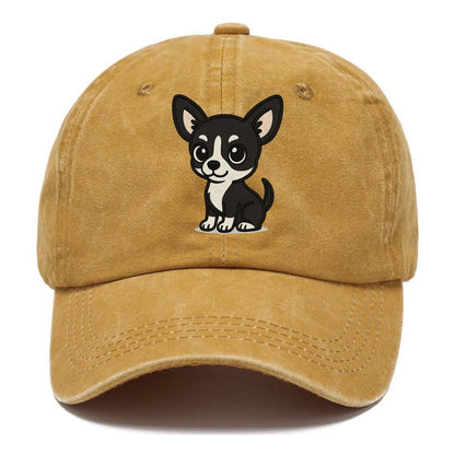 chihuahua black and white sitting pose portrait design Hat
