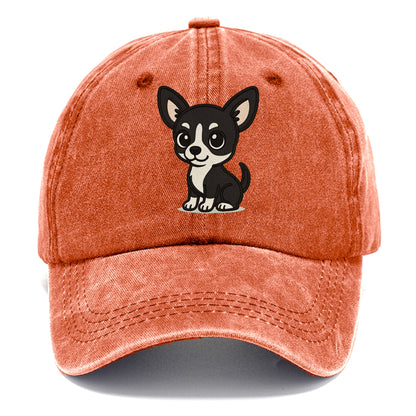 chihuahua black and white sitting pose portrait design Hat