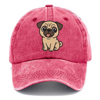pug tilted head with tongue out portrait design Hat