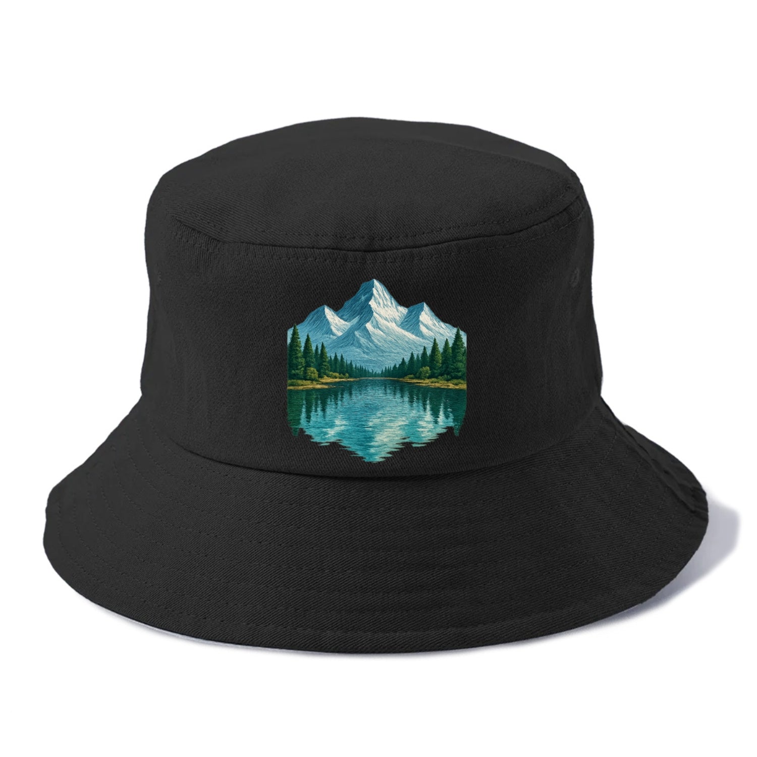 snowy mountain lake reflection design Hat