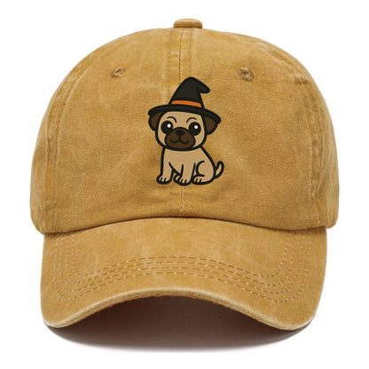 pug wearing witch hat halloween theme portrait design Hat