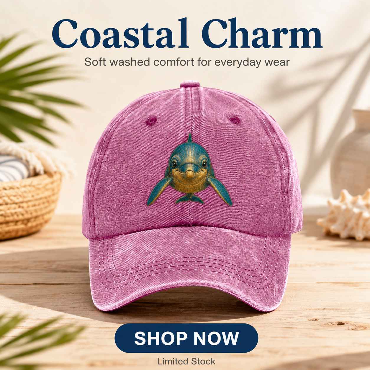 Vintage Blue and Gold Dolphin Classic Cap – editorial product image