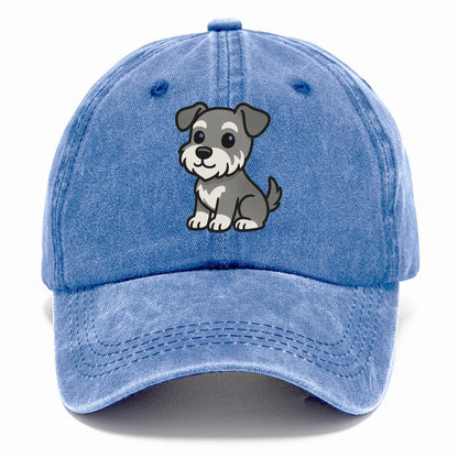 schnoodle gray and white sitting pose portrait design Hat
