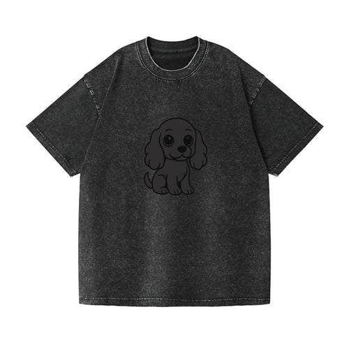 Cocker Spaniel Black Sitting Pose With Long Ears Portrait Design Vintage T-shirt
