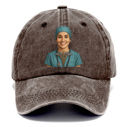 smiling doctor with caduceus art Hat