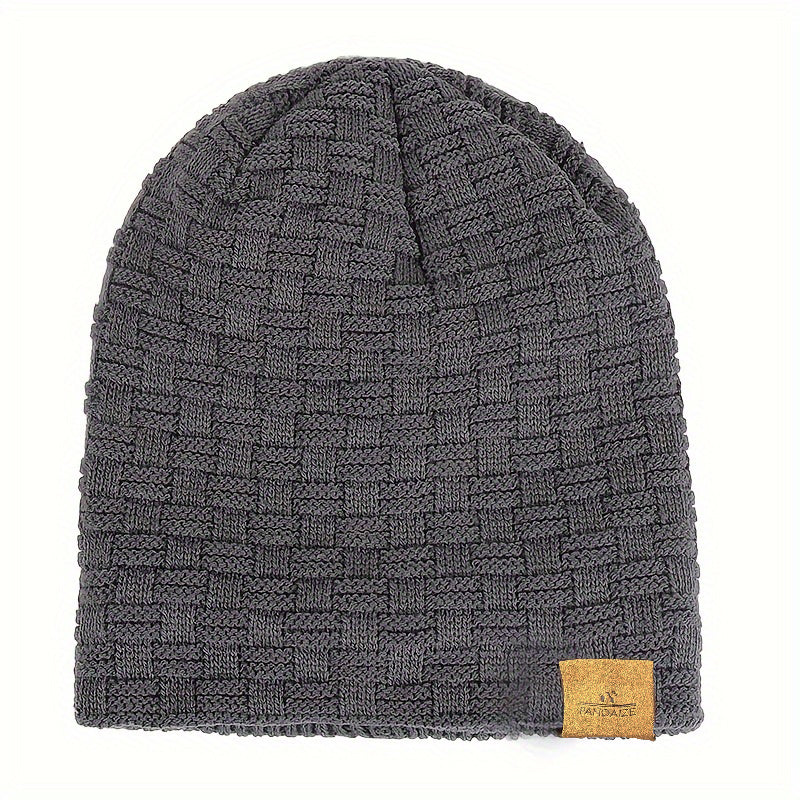Pandaize W Patch Fleece Beanie - Coldproof Knit Hat for Autumn & Winter