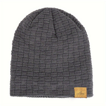 Pandaize W Patch Fleece Beanie - Coldproof Knit Hat for Autumn & Winter