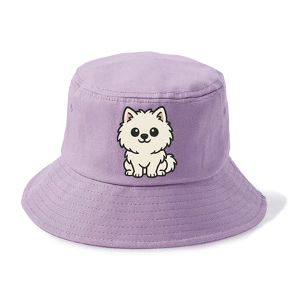 pomeranian white fluffy sitting pose portrait design Hat