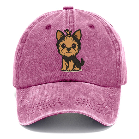 yorkshire terrier brown and black with top knot portrait design Hat