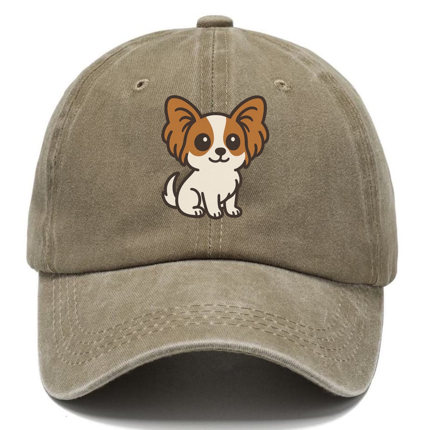papillon white with brown ears sitting pose portrait design Hat