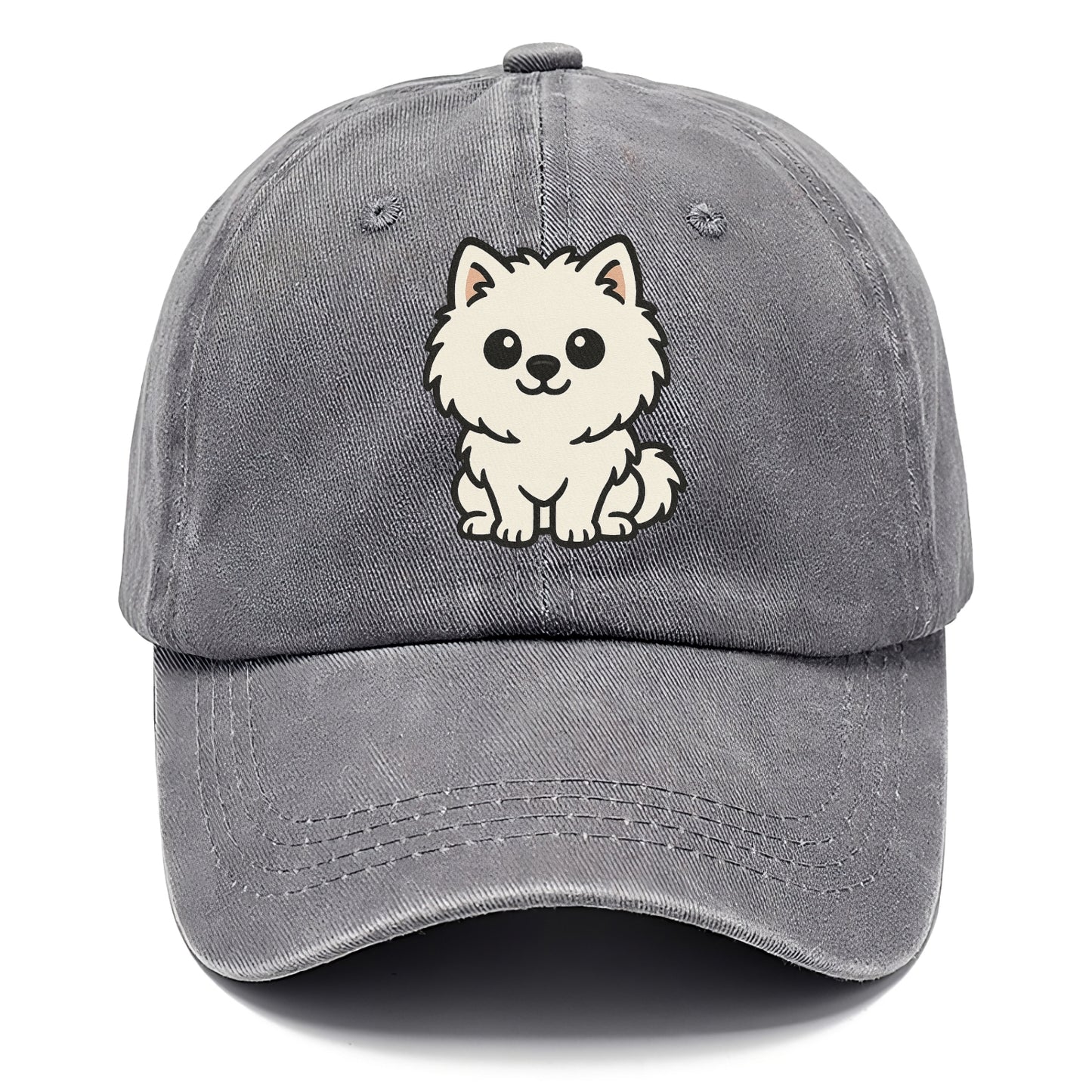 pomeranian white fluffy sitting pose portrait design Hat
