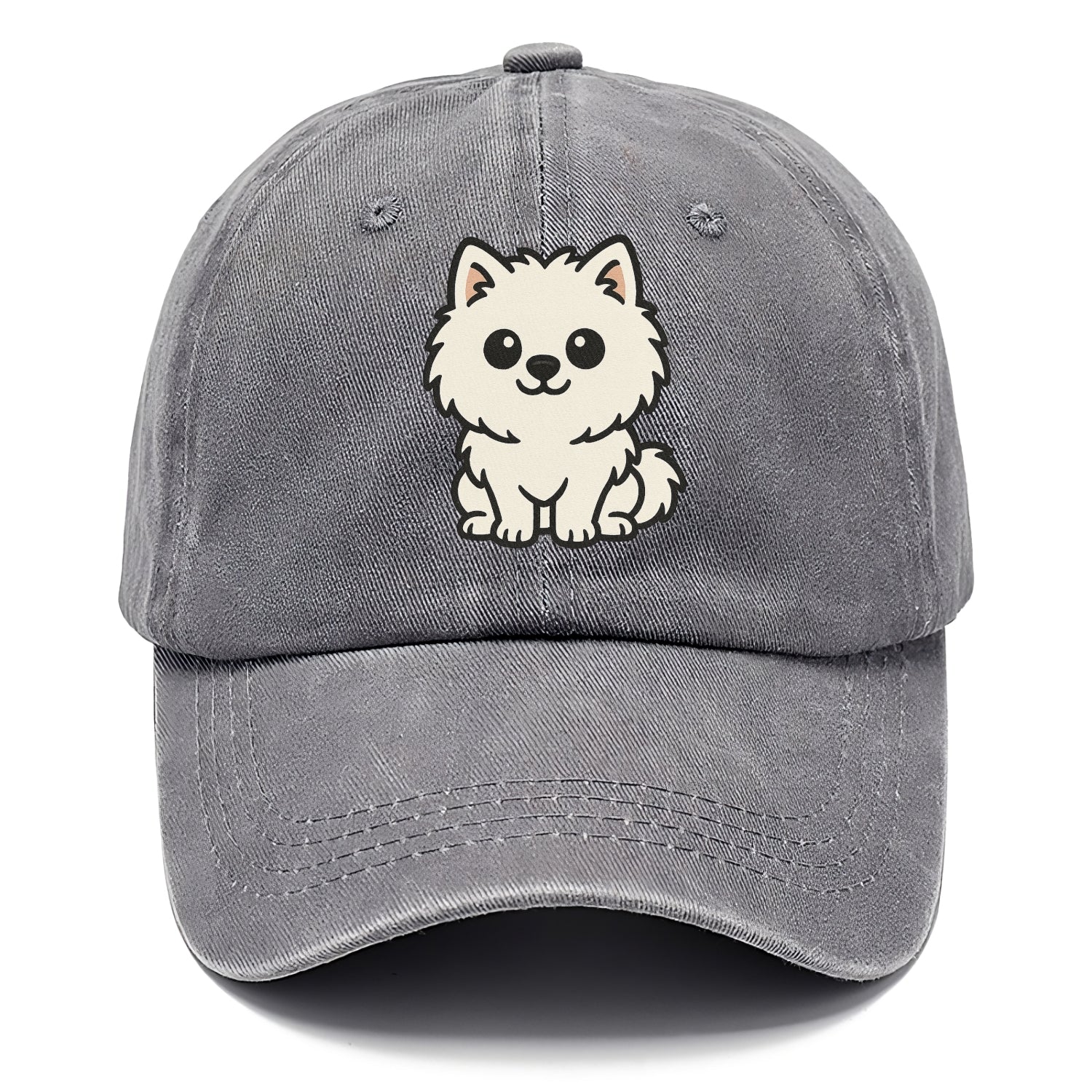 pomeranian white fluffy sitting pose portrait design Hat