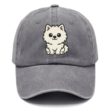 pomeranian white fluffy sitting pose portrait design Hat