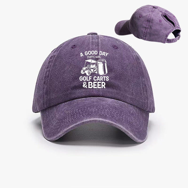Gorra de béisbol con cola de caballo para mujer en primavera y verano: un buen día empieza con carritos de golf y cerveza.