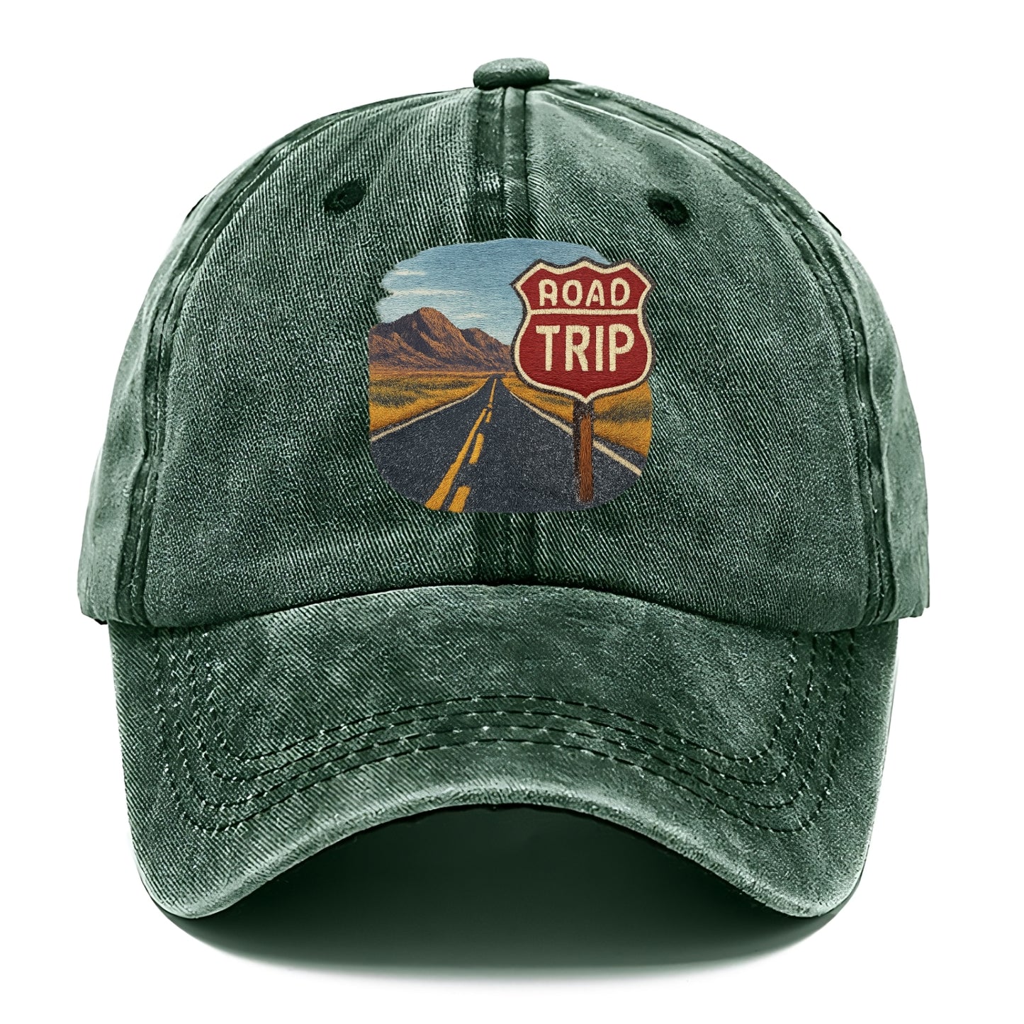 american road trip scenic embroidery Hat