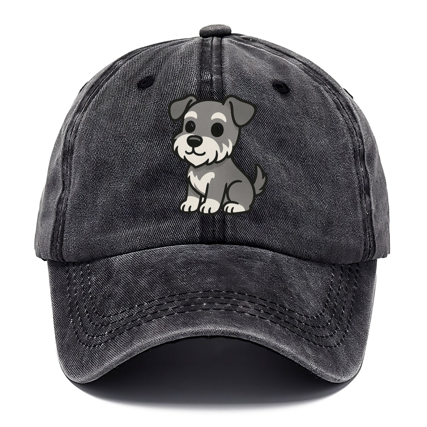 schnoodle gray and white sitting pose portrait design Hat
