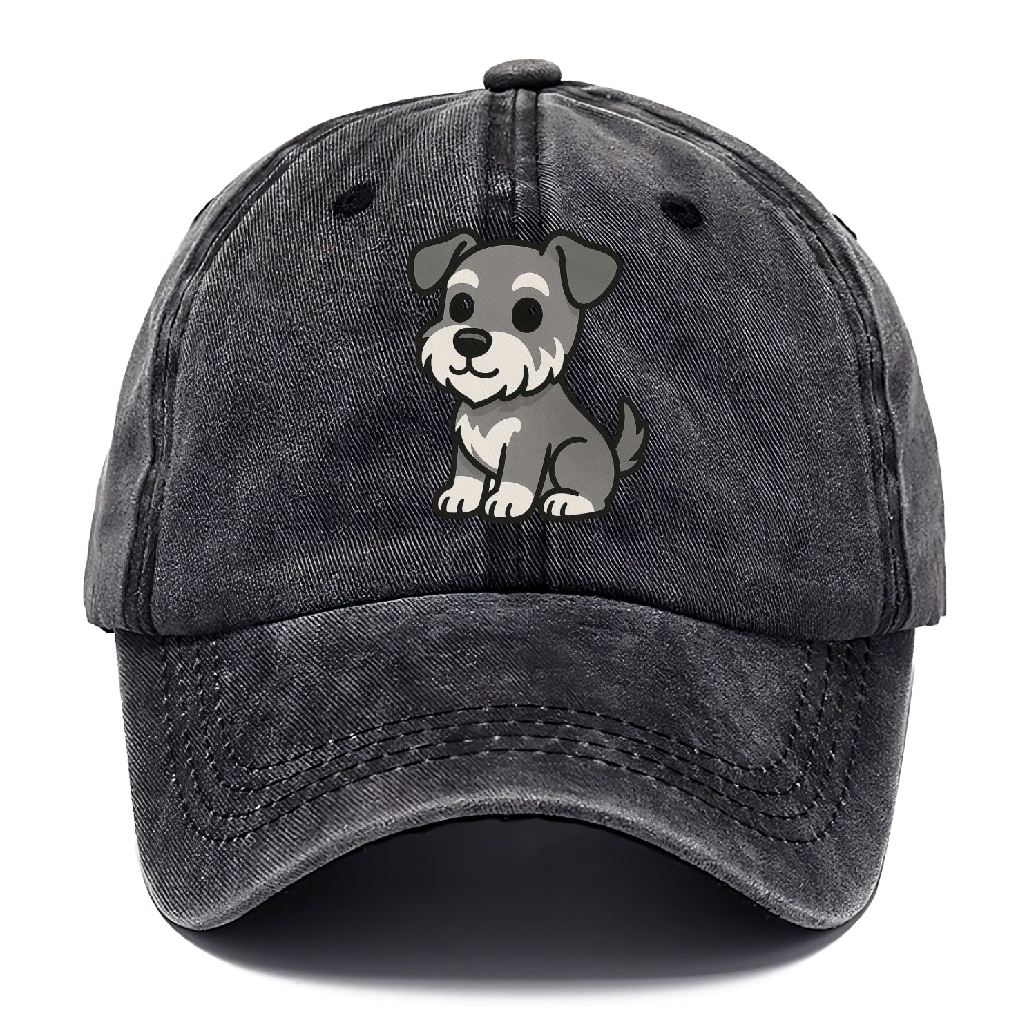 schnoodle gray and white sitting pose portrait design Hat