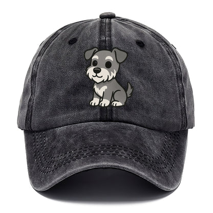 schnoodle gray and white sitting pose portrait design Hat