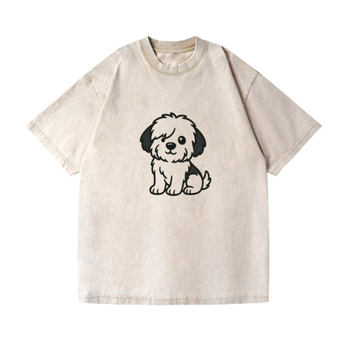 Old English Sheepdog Black And White Fluffy Sitting Pose Portrait Design Vintage T-shirt