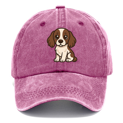 english springer spaniel liver and white sitting pose portrait design Hat