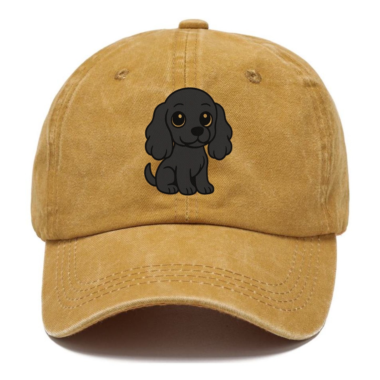 cocker spaniel black sitting pose with long ears portrait design Hat