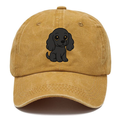 cocker spaniel black sitting pose with long ears portrait design Hat