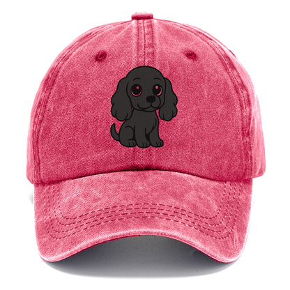 cocker spaniel black sitting pose with long ears portrait design Hat