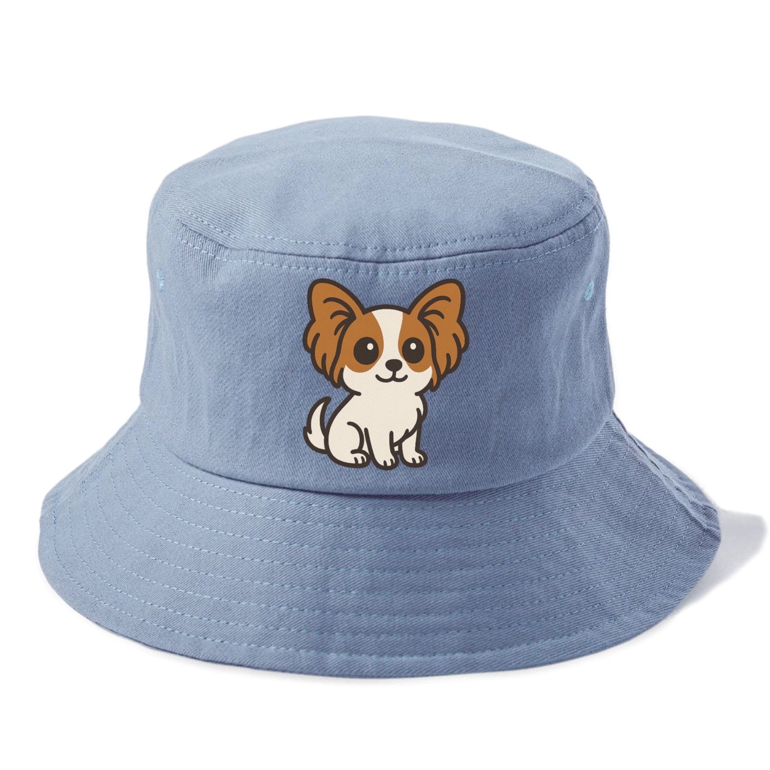 papillon white with brown ears sitting pose portrait design Hat
