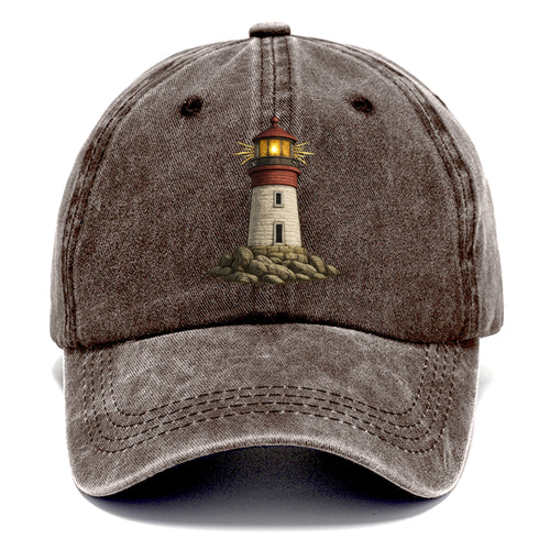 Shining Lighthouse On A Rocky Shore Classic Cap