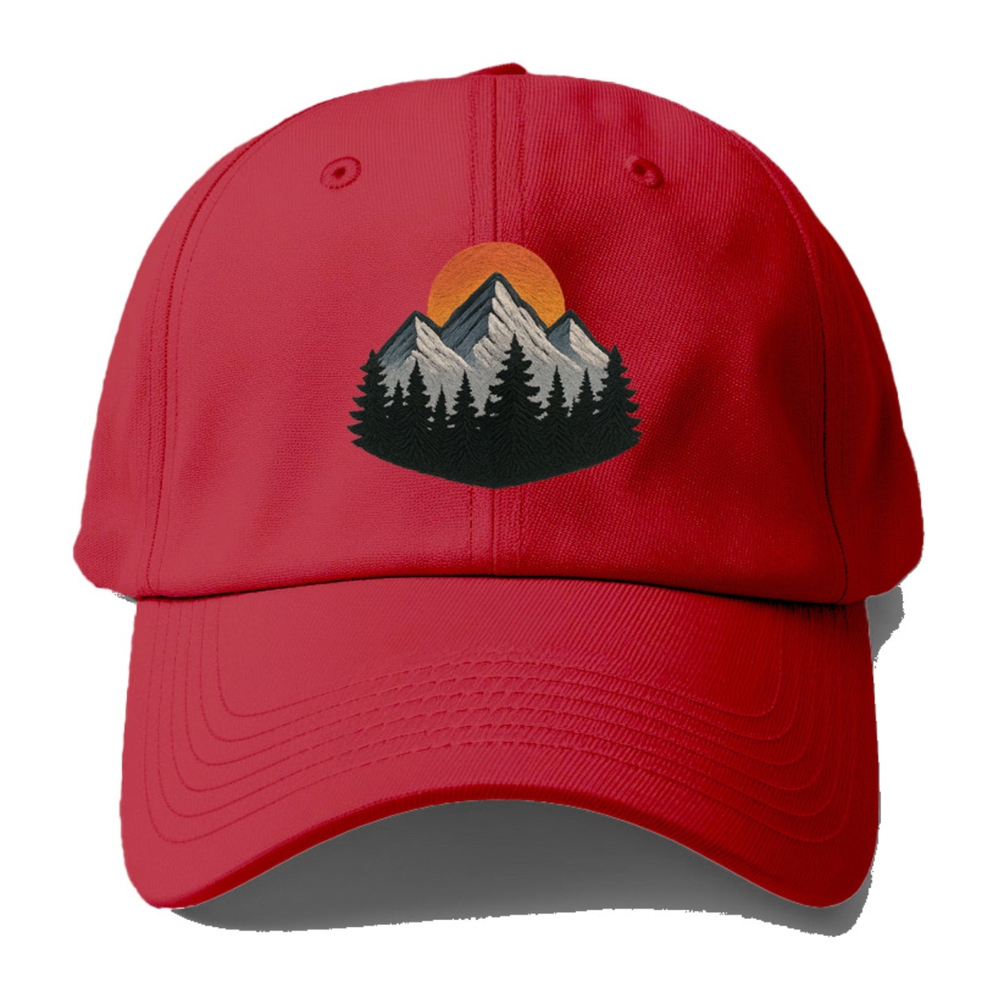 mountain sunset pine forest embroidery Hat
