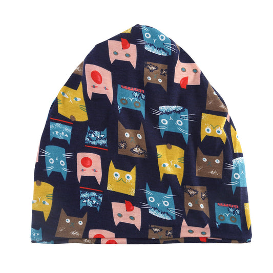 Reversible Cat-Ear Balaclava - Printed Slouch Beanie & Neck Gaiter Winter Combo