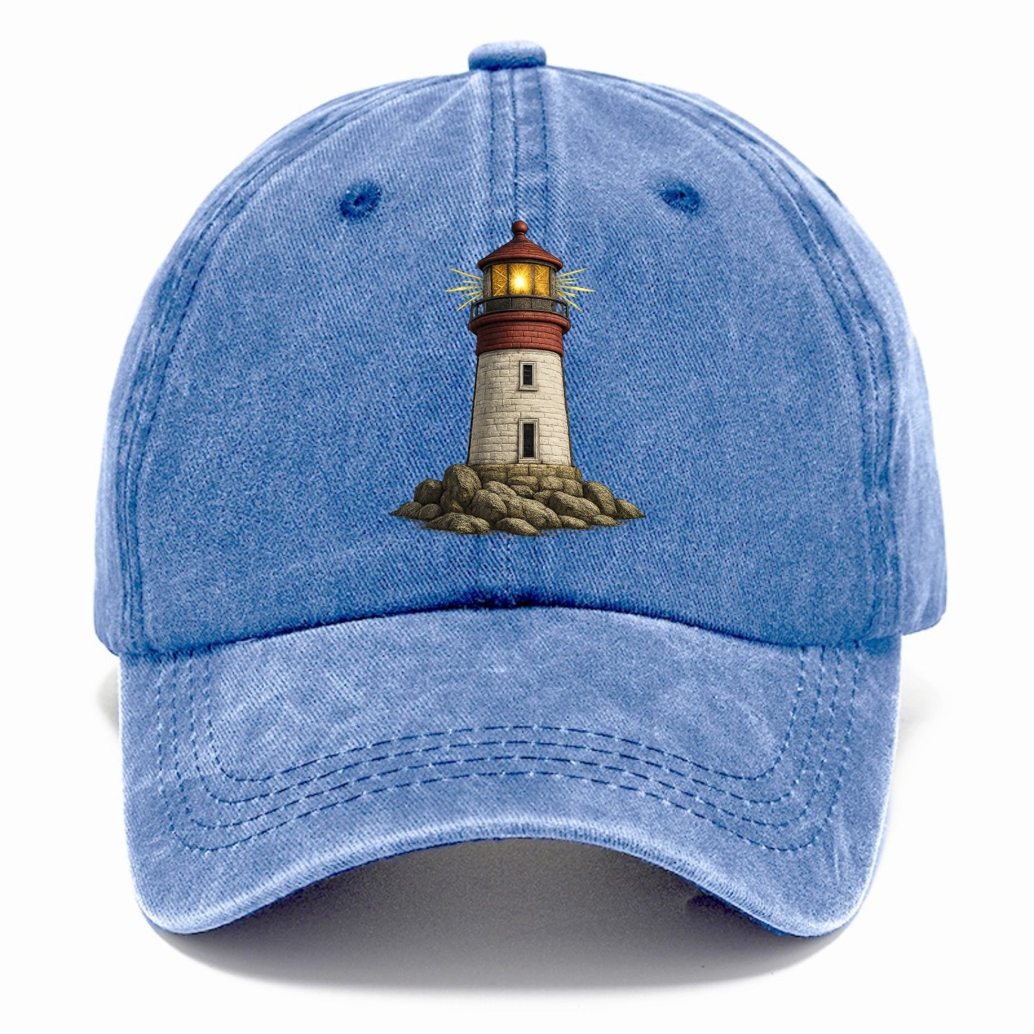 shining lighthouse on a rocky shore Hat