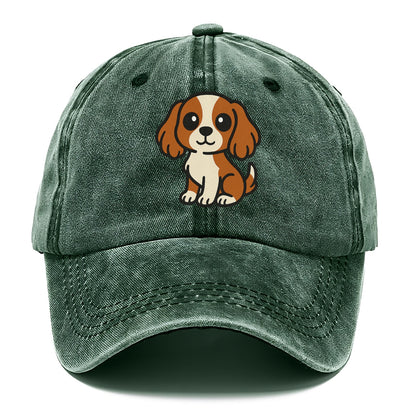 Cavalier King Charles Spaniel Blenheim Colored Sitting Pose Portrait Design Hat