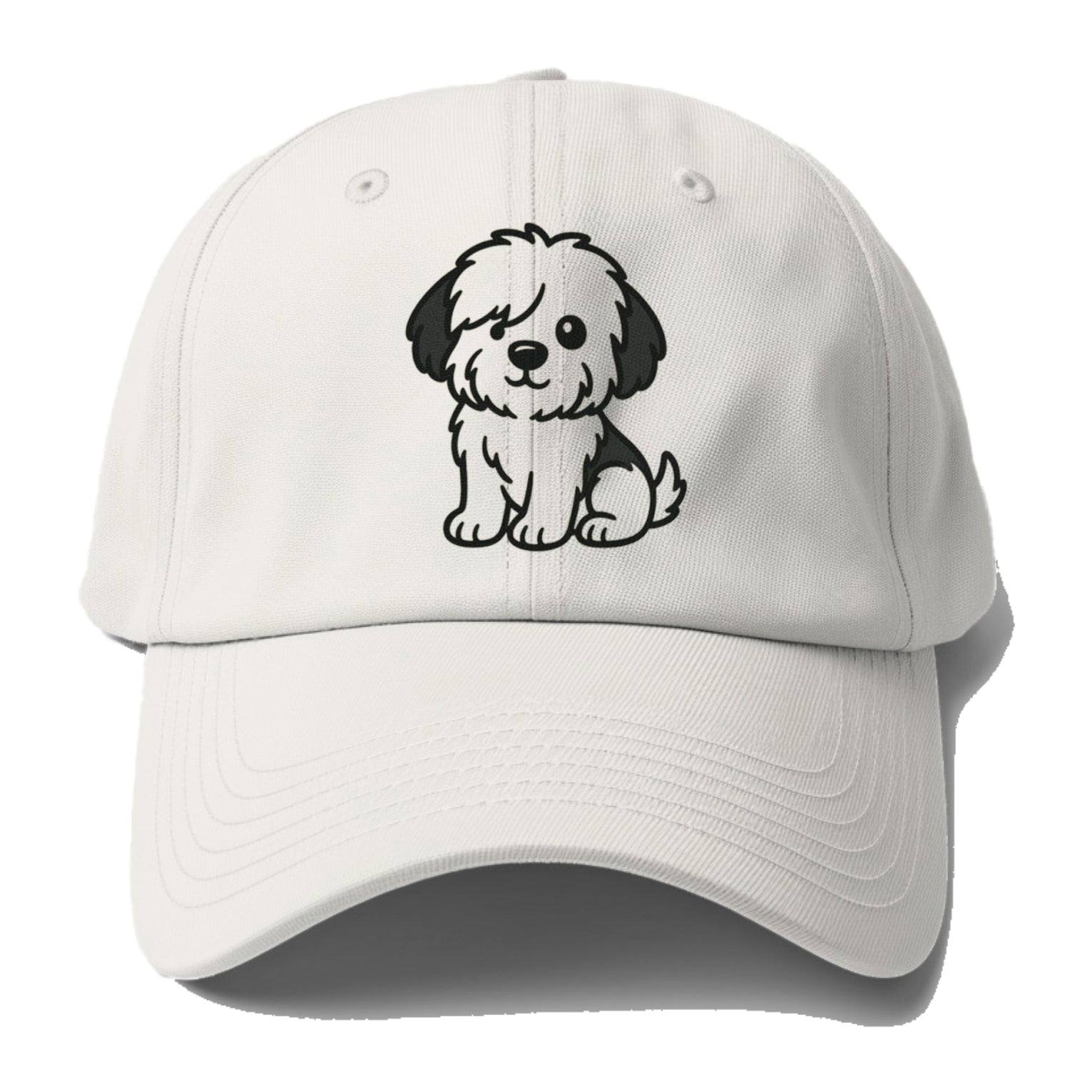 old english sheepdog black and white fluffy sitting pose portrait design Hat