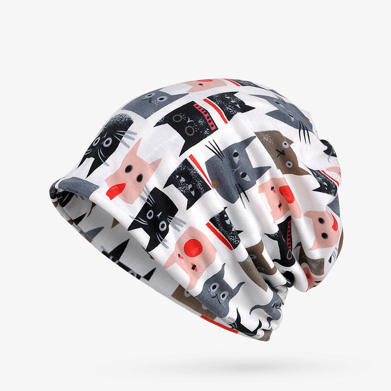 Reversible Cat-Ear Balaclava - Printed Slouch Beanie & Neck Gaiter Winter Combo