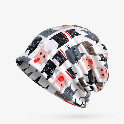 Reversible Cat-Ear Balaclava - Printed Slouch Beanie & Neck Gaiter Winter Combo