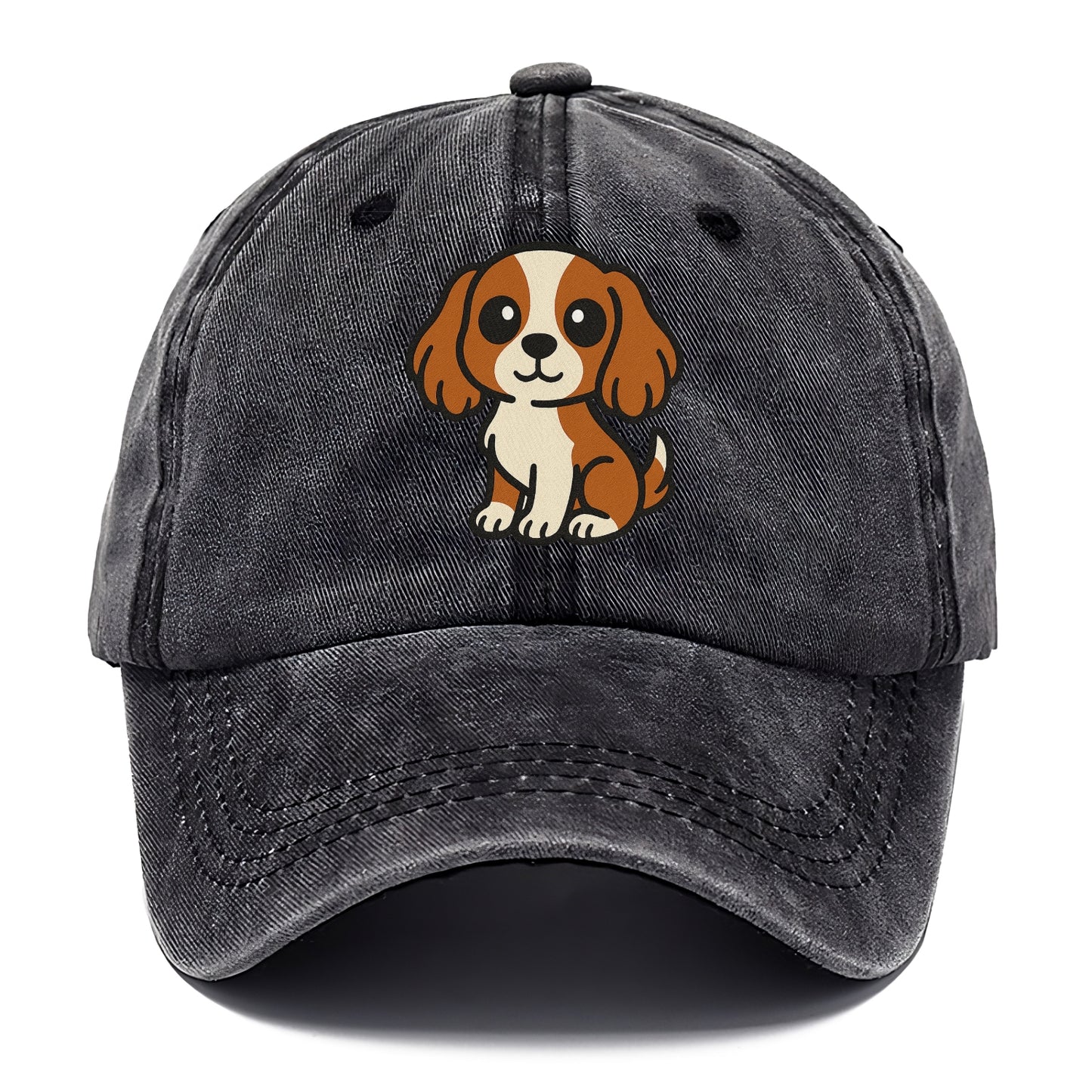 Cavalier King Charles Spaniel Blenheim Colored Sitting Pose Portrait Design Hat