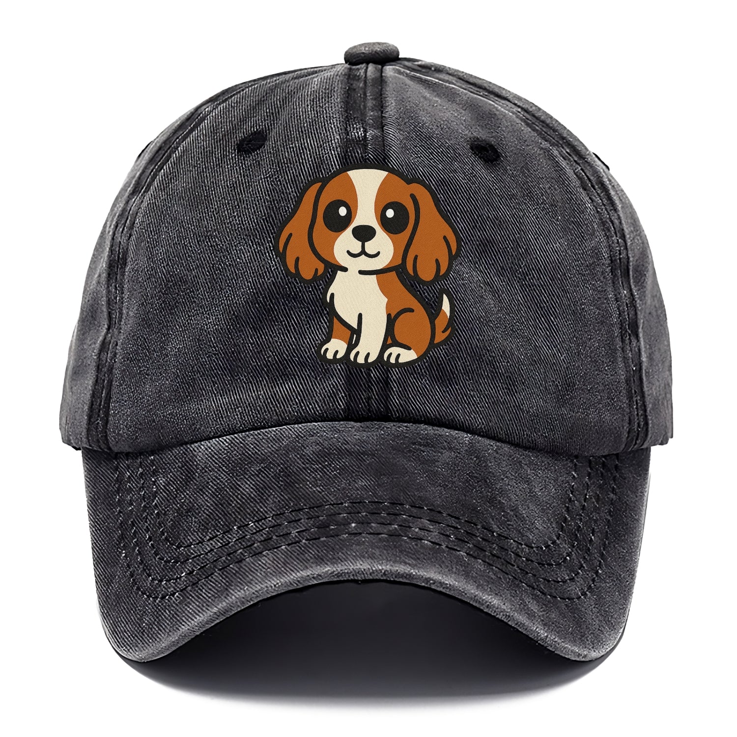 Cavalier King Charles Spaniel Blenheim Colored Sitting Pose Portrait Design Hat