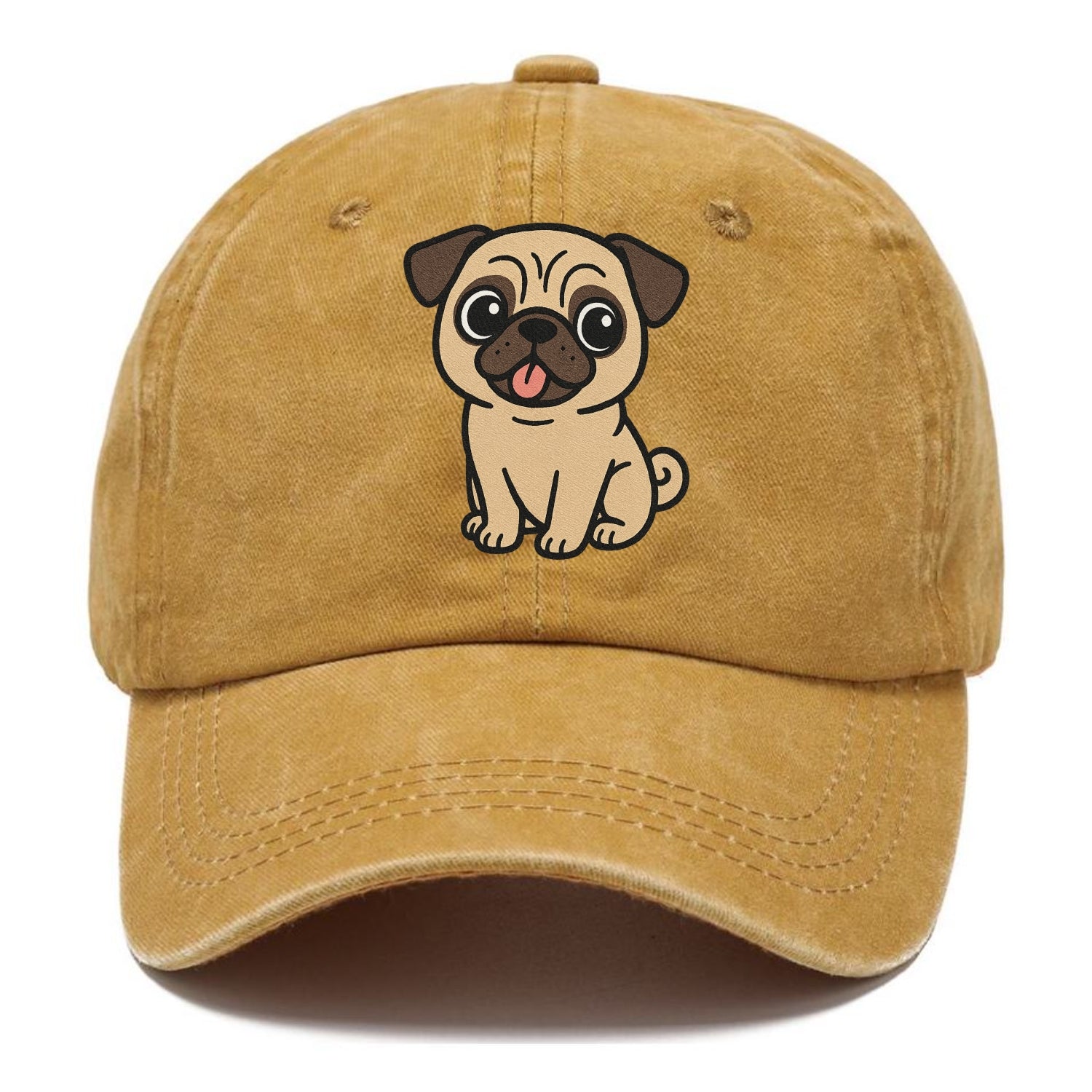pug tilted head with tongue out portrait design Hat