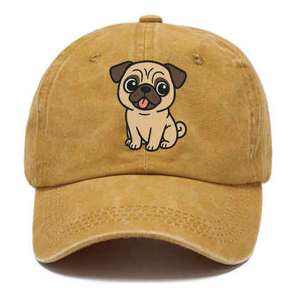 pug tilted head with tongue out portrait design Hat