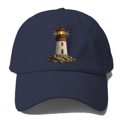 illuminated lighthouse on a rocky shore Hat