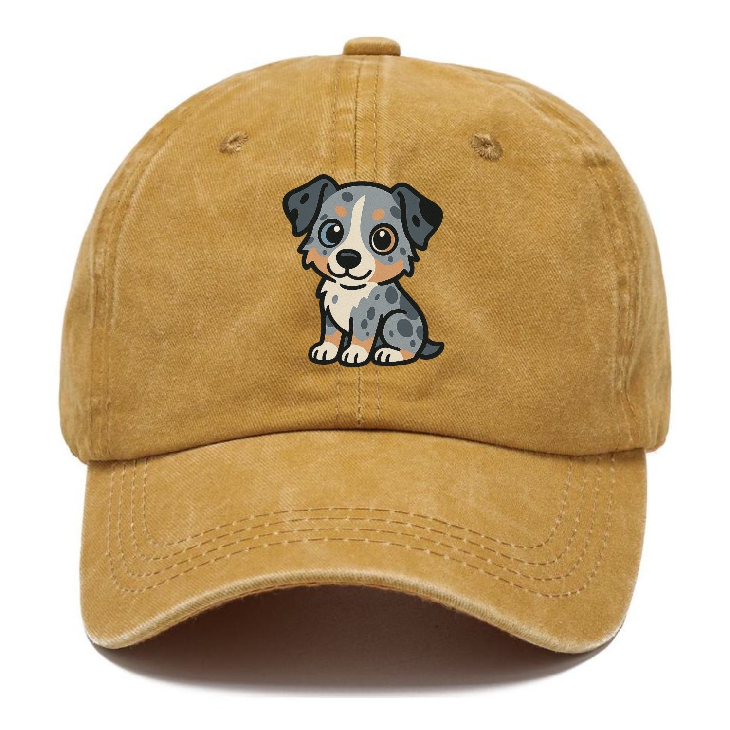 australian shepherd blue merle sitting pose with heterochromia portrait design Hat