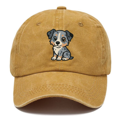 australian shepherd blue merle sitting pose with heterochromia portrait design Hat