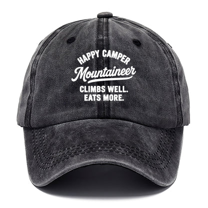 happy camper mountaineer climbing eating Hat