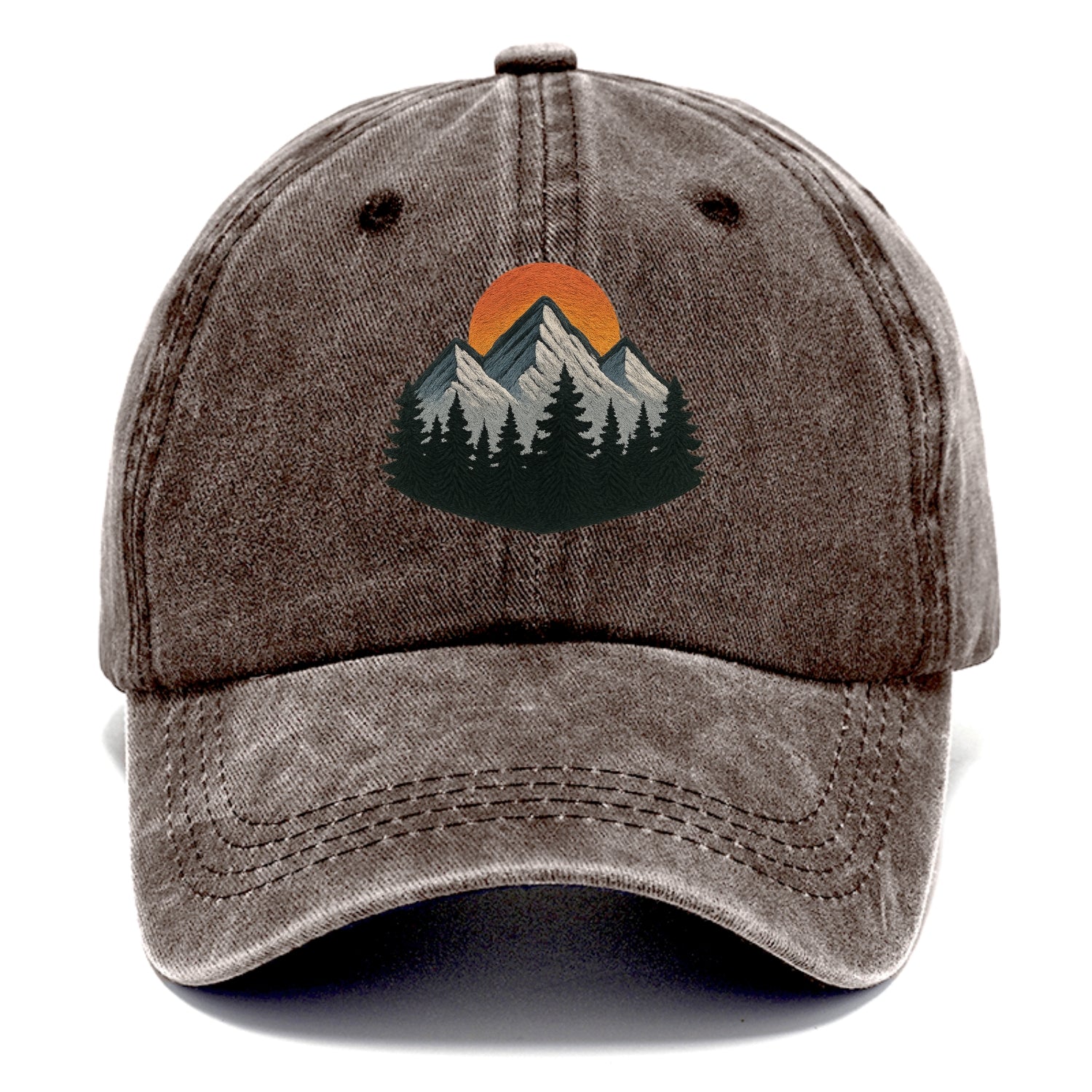 mountain sunset pine forest embroidery Hat