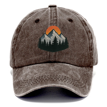 mountain sunset pine forest embroidery Hat