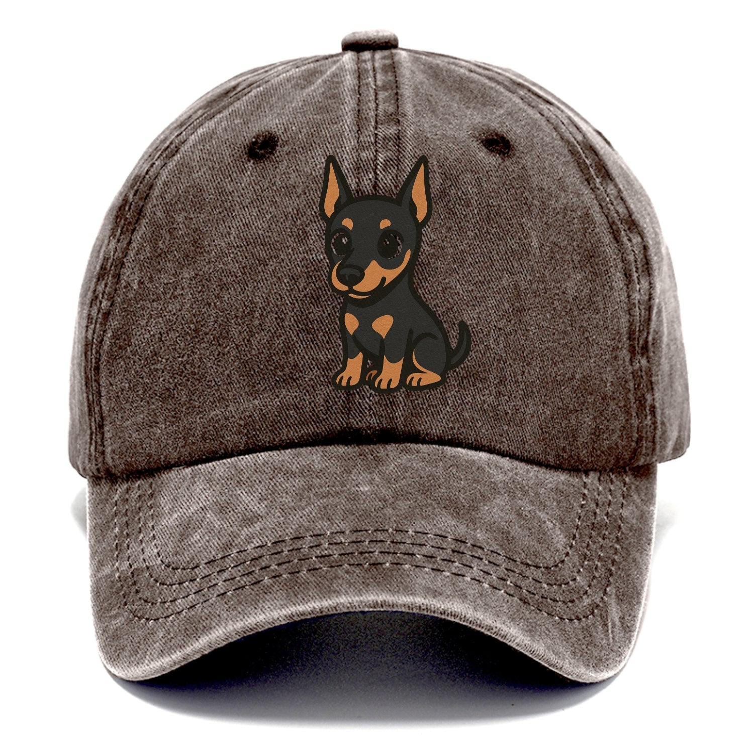doberman black and tan sitting pose with cropped ears portrait design Hat