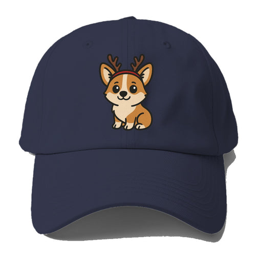 Corgi Wearing Reindeer Antlers Christmas Theme Portrait Design Baseball Cap For Big Heads